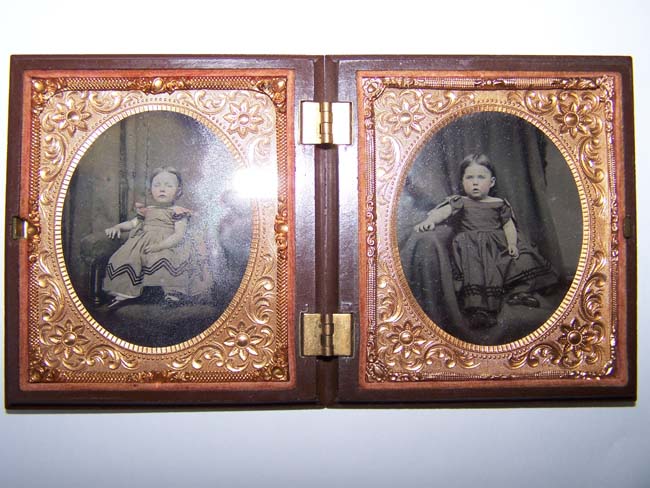 A Charming Double Ambrotype Photo of two young children in a Gutta Percha case circa 1860